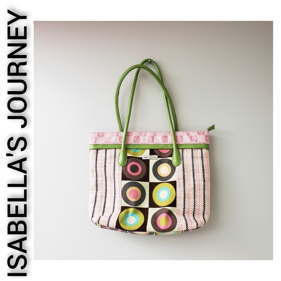 Isabella's Journey Handbags - Isabella's Journey Tapestry and Canvas Tote Bag Pinks Green and Browns